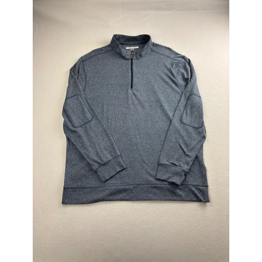 Greg Norman Mens XXL Blue Heather Quarter Zip Pullover Sweater Elbow Patches
